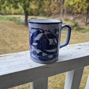 Vintage Currier & Ives Blue Winter Scene Coffee Mug